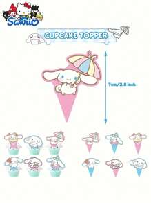 Sanrio 13pcs Sanrio Cinnamoroll Cake Decoration Set, Birthday Party Supplies, Safe Paper Material, Officially Licensed, Cartoon Cake & Cupcake Toppers, Inedible, Party Favors, No Electricity Required, Suitable For Birthday, Graduation, Wedding