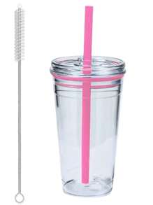 Tritan Clear Travel Insulated Mug - Leak Proof Straw Mug For Coffee And Foam Tea With Straw Brush, 16 Oz. Dishwasher Friendly.