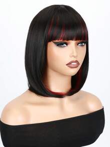 Mixed Color Short Bob Wigs With Bangs 12 Inch Straight Hair Wigs For Women Soft Light Synthetic Hair Replacement Wigs Heat Resistant Wigs For Daily Party Use