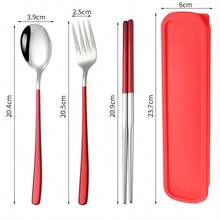 不锈钢便携式餐具套装 - 勺子、叉子、筷子、学校用品 - 彩色 - 查看 17