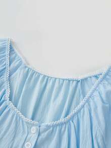 Women Y2K Fairy Grunge Crop Top Vintage Aesthetic Puff Short Sleeves Slim Babyboll Shirt Cute Coquette Top Clothes - 淺藍色 - 查看 7
