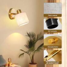 Adjustable Indoor Wall Light With Switch, Gold Wall Light With Beige Linen Lampshade, E27 Rotating Bedside Wall Light, Suitable For Bedroom And Living Room