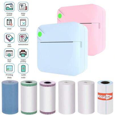 Thermal Mini Printer With RGB Light - Portable Wireless Pocket Blue-Tooth Inkless Photo Printer For IOS Android Mobile Phone, For Friends, Family Gifts, With Rolls Thermal Paper