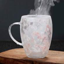 Tazza in vetro doppia parete da 300ml con fiori secchi, tazza da tè in vetro carina con manico, regalo di Natale, compleanno, inaugurazione casa, tazza autunnale creativa, decorazione per la casa