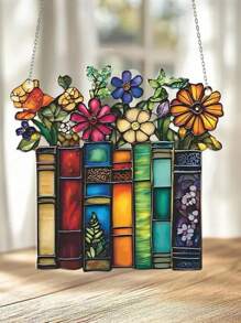1pc 2D Flat Flower Book Acrylic Sun Catcher Hanging Decor, Book Window Suncatcher, Gift For Book Lovers, Librarians, Reading Club, Library Decoration