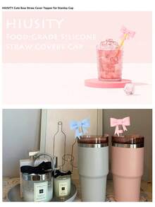 兼容 杯配件杯套吸管套蝴蝶结套装，有多种颜色可供选择，包括粉色、黑色、白色、米色、蓝色、紫色等。