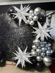 119pcs Black & Silver Balloon Arch Wreath Kit, 26inch Silver Water Drop Latex Balloons For Wedding, Engagement, Bachelorette, Birthday, Graduation Decoration