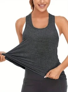 Set de 3 piezas Camiseta sin mangas deportiva para mujer - Secado rápido, mezcla de poliéster transpirable, adecuado para entrenamiento y fitness