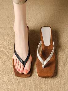 5cm New Two-Tone Minimalist Wedge Sandals Women, Open Toe High Heel Shoes For Summer 2025