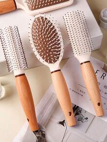 4 peças/Conjunto Escova de Cabelo com Cabo de Madeira, Incluindo Escova de Modelagem, Pente de Corte, Escova Modeladora, Escova com Almofada e Escova de Massagem, Adequado para Diversos Penteados, Ferramentas e Acessórios Essenciais de Cuidados com os Cabelos para Mulheres e Meninas, Ideal para Salões e Viagens - Multicolorido - Visão 4