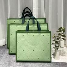 12pcs/Green Heart Covered Non-Woven Handbag, Simple And Atmospheric Shopping Bag, Gift Bag Summer Cooling,Beach,Travel