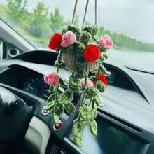 1 pieza Planta de crochet linda para espejo retrovisor de carro/decoración de habitación, accesorio colgante hecho a mano para espejo de carro estilo bohemio, adecuado para mujeres y niñas, decoración estética interior verde del carro, adorno colgante para camión para hombres