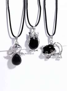 Natural Crystal Stone Cat-Shaped Alloy Inlaid Semi-Precious Stone Alloy Pendant, Wholesale Jewelry DIY Necklace Components