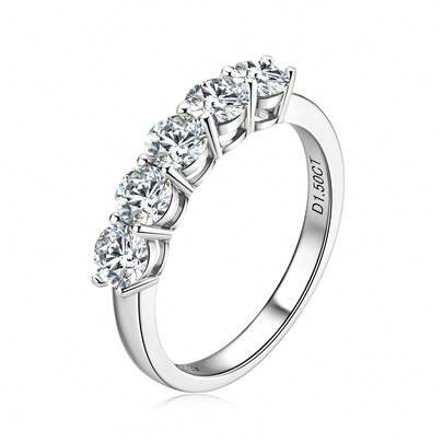 XUJIA 1 chiếc nhẫn bạc 925 đính đá Moissanite tròn 4mm, màu D-E, độ tinh khiết VVS1, quà tặng trang sức cưới/kỷ niệm.