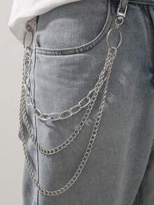 1pc Women's Silver Punk Style Multi-Layer Metal Pants Chain, Fashion Versatile Jeans Accessory - Silver - View 2