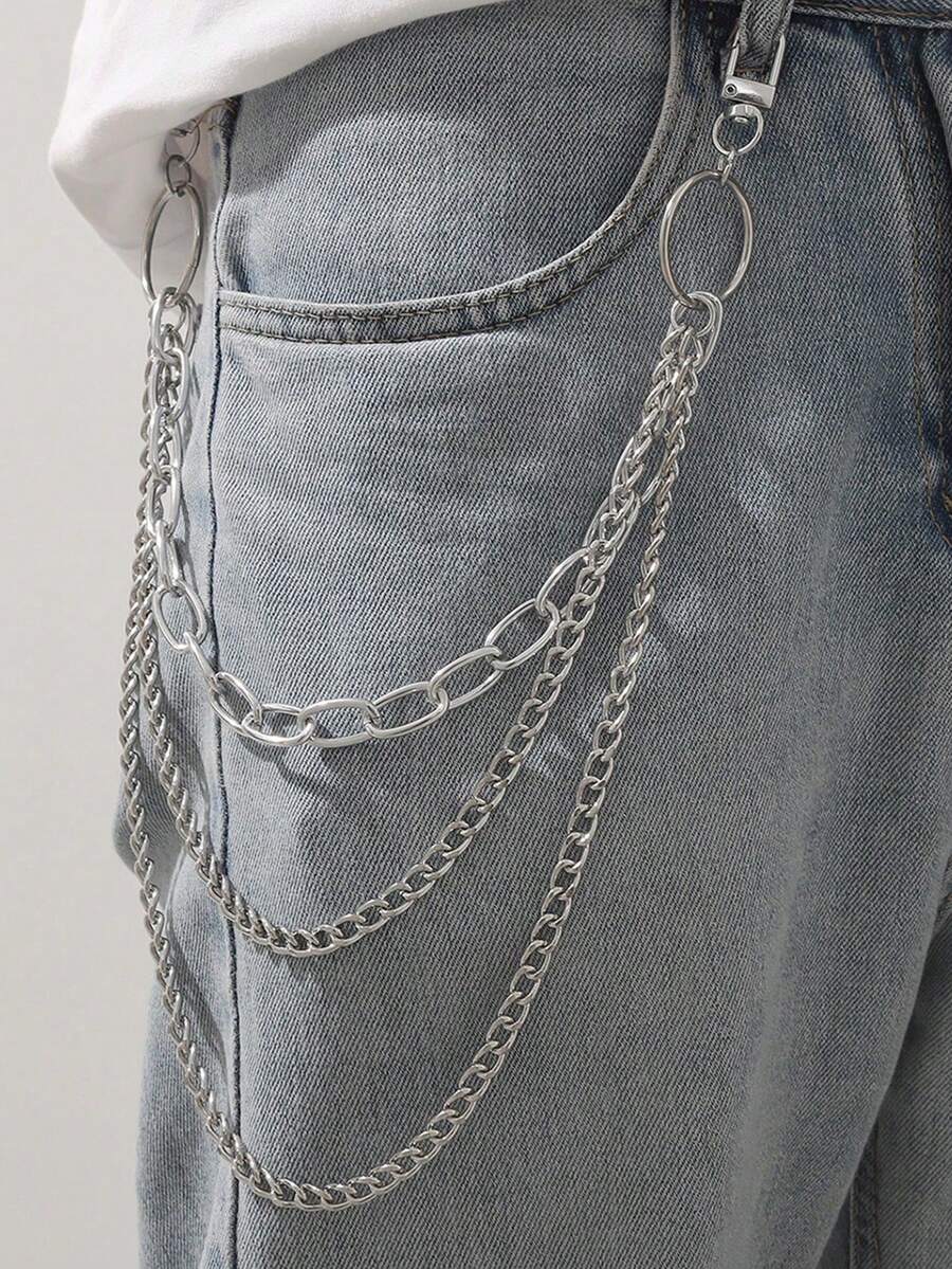 1pc Women's Silver Punk Style Multi-Layer Metal Pants Chain, Fashion Versatile Jeans Accessory