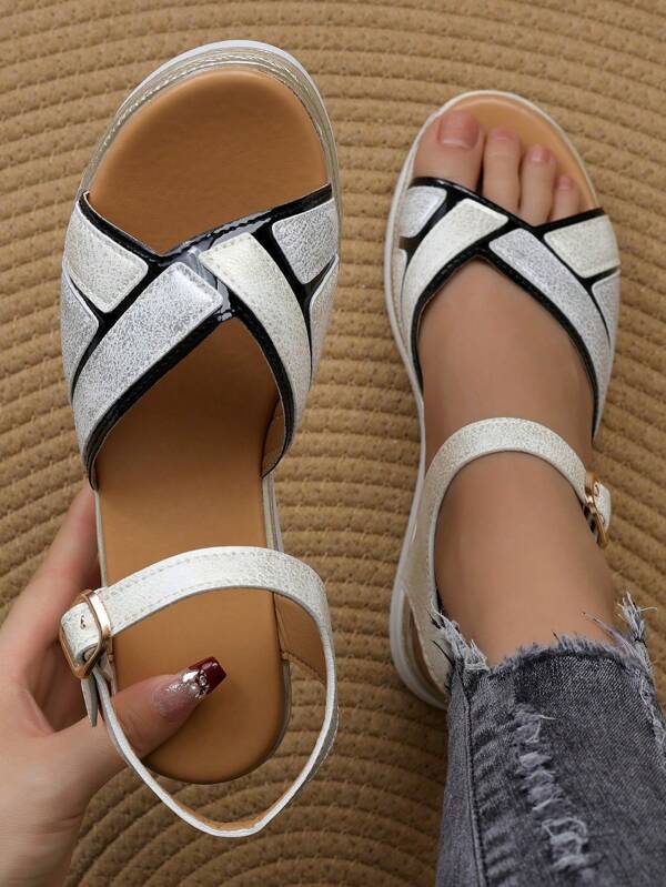 Women's Open Toe Platform Sandals, Chunky Heel Strap Roman Shoes, Summer New Arrivals, Suitable For Petite
