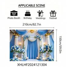 Elegant Blue And White Wedding Backdrop Flag - Vibrant Castle Palace Design, Polyester Fabric, Suitable For Engagement Party, Birthday And Sophisticated Home Decor, Wedding Decor | Luxury Wedding Flag | Reusable Decorative Item, Wedding Gift