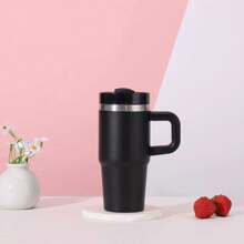1-Piece Tumbler, Travel Mug With Lid, 14 Ounces Stainless Steel Insulated Water Bottle With Handle, Portable Drinking Cup For Car, Home, Office, Summer Drinkware, Travel Accessories, Birthday Gift