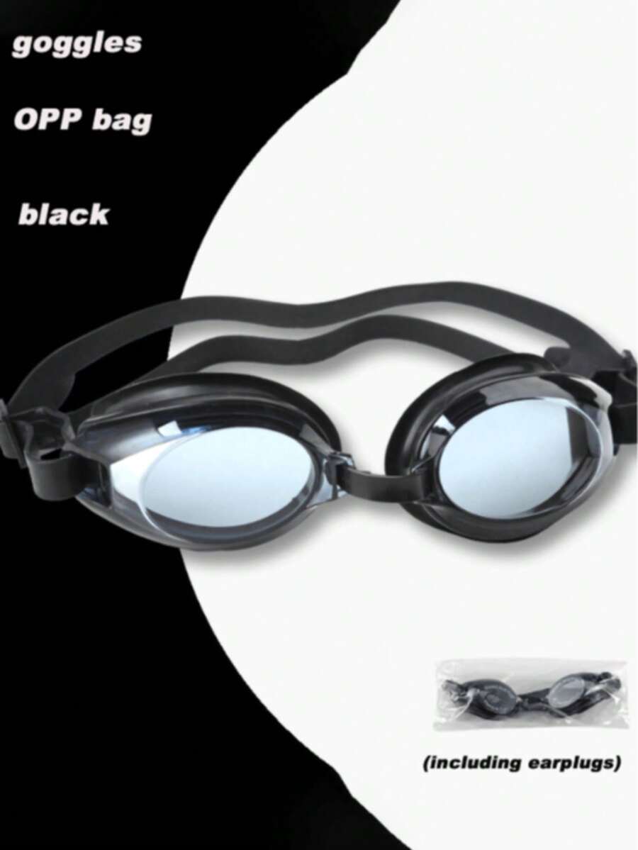 1pc High-End PC Lens Swimming Goggles With Dual Silicone Sealing Rings, Elastic Silicone Strap, Waterproof, Unisex - Black - View 1