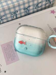 Ocean Japan Style Minimalist Early Spring Blue Tie-Dye Gold Fish Suitable For Apple 4 Bluetooth Headphone Case, Apple Pro 2/3 Protective Cover, Soft Silicone Apple 2 Generation Earphone Case - Baby Blue - View 5