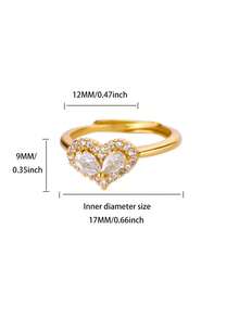 Dainty Pink Double Droplet Cubic Zirconia Heart Rings, 18K Gold-Plated & Silver Color Open Ring For Women, Golden Waterproof Wedding Jewelry Prom Accessories, Gifts For Mom/Best Friends - Heart & - View 7