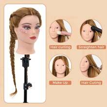 Makeup Mannequin Head With Hair Straight 26" Hair Doll Head With Hair Cosmetology Hair Mannequin Head For Hairdresser Birthday Daily Gift, Easter Mother'S Day Gift - Brown - View 4
