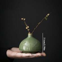 陶瓷花瓶干花容器，简约清新的桌面家居装饰 - 綠色 - 查看 3