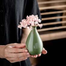 陶瓷花瓶干花容器，简约清新的桌面家居装饰 - 綠色 - 查看 4