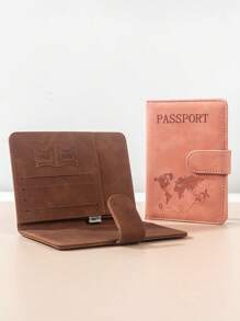 1pc Passport Cover With World Map & Letter Print And Fixed Design Passport Holder PU Leather Travel Passport Cover For Business Trip & Outdoor Travel Stuff Travel Items Travel Wallet Passport Holder Passport Wallet Beach Vacation Bag Summer Travel Essentials Travel Accessories For Back To School And Vacation For Gift Giving Family Friends Lovers Holiday