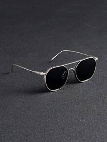 1 chiếc kính thời trang đường phố retro hai chùm kim loại dành cho nam, phù hợp với trang phục đi làm hàng ngày và chụp ảnh cho kỳ nghỉ hè trên bãi biển, ngoài trời, du lịch - Bạc - Xem 11