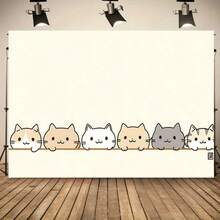 1pc Cute Cat Line Party Banner -5 Adorable Cat Illustrations, Mixed Colors, Perfect For Home, Room, Wall Decoration, And Photo Props - Perfect For All Seasons - Multicolor - View 3