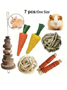 7pcs/12pcs/8pcs Pet Teeth Grinding Set, Gift For Rabbit, Hamster, Toy Set For Small Pets For Play And Entertainment, Animal Festival Gift, Valentine's Day Animal Gift, Rabbit Teeth Grinding Toy, Hamster Teeth Cleaning Toy, Wooden Toy Set, Wooden Chew Toy, Unicycle Dumbbell, Red Carrot, Apple Wood Swing And Seesaw, Hamster Toy