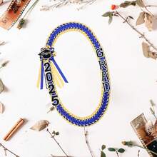 Graduation Necklace Class Of 2025 Grad Ribbon Double Braided Necklace With Tassel Handmade Lei Necklace For Congrats Graduates Senior - 藍色 - 查看 2