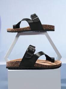 Men's Fashion Soft Cork Sole Comfortable Insole Slip On Mule Sandals, Summer Outdoor Beach Walking Slippers Unisex Couple Shoes - Black - View 5