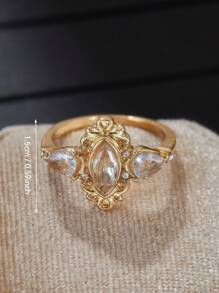 1 PC Gorgeous Elegant Exquisite Cubic Zirconia Gold Color Ring For Women Wedding Party Minimalist Finger Jewelry Anniversary Gift