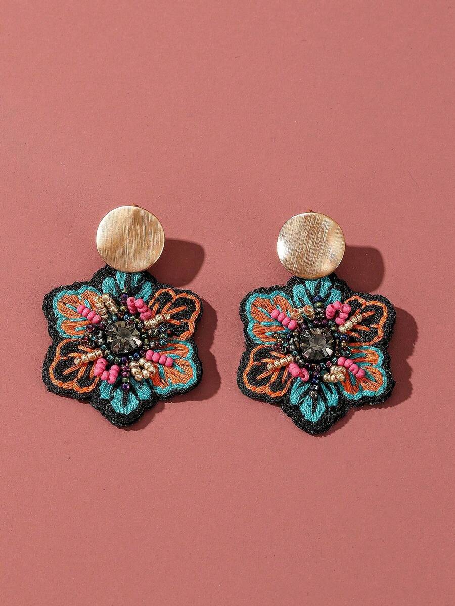 1 Pair Floral Boho Earrings, Suitable For Women To Wear For Vacation, Beach, Parties, Dates, Formal Events And Daily - Multicolor - View 1