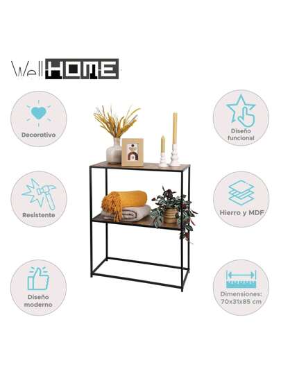 Well Home Iron Side Tafel MDF Shelves, 70 31 85 Cm. Free 24/7 Delivery. view 2