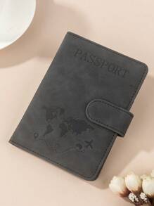1pc Passport Cover With World Map & Letter Print And Fixed Design Passport Holder PU Leather Travel Passport Cover For Business Trip & Outdoor Travel Stuff Travel Items Travel Wallet Passport Holder Passport Wallet Beach Vacation Bag Summer Travel Essentials Travel Accessories For Back To School And Vacation For Gift Giving Family Friends Lovers Holiday