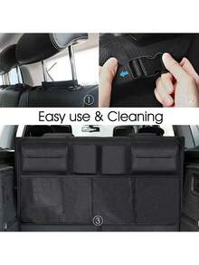 汽车后备箱收纳袋，大容量汽车收纳袋，带后座储物功能，多用途牛津汽车座椅靠背收纳袋，黑色织物多隔层货物衬垫，用于汽车内饰配件，通用可调节后座储物袋，后备箱储物收纳袋 - 黑色 - 查看 8