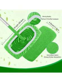 4pcs Washable Microfiber Mop Pads, Design For Wet Or Dry Floor Cleaning, Easy To Install, Essential Home Cleaning Supplies (Check The Size Before Ordering) - Green - View 1