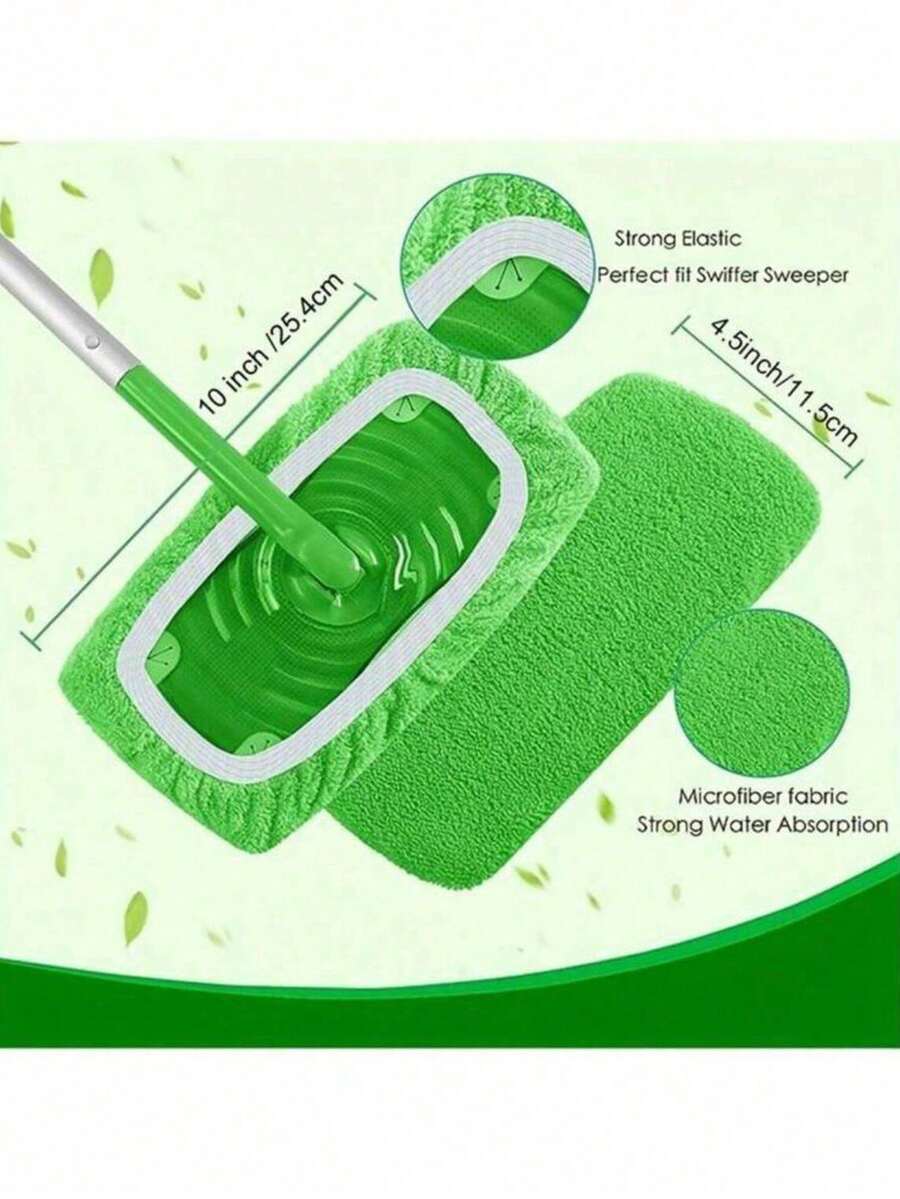4pcs Washable Microfiber Mop Pads, Design For Wet Or Dry Floor Cleaning, Easy To Install, Essential Home Cleaning Supplies (Check The Size Before Ordering) - Green - View 1