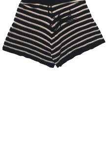 休闲条纹衬衫上衣&宽松透气镂空短裤套装