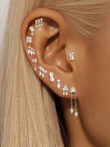 1 pieza Pendientes de plata de ley 925 con diseño asimétrico de espalda plana para cartílago y hélice, joyas para uso diario, boda, fiesta, compromiso, aniversario y San Valentín