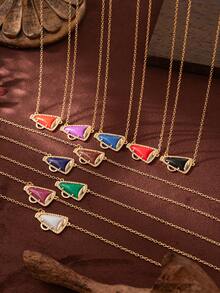 1Pc Phong cách thể thao hình sừng tiếp nhiên liệu mạ vàng nhiều màu sắc Dây chuyền nữ, Thích hợp để đeo và sử dụng hàng ngày, Quà tặng cho vợ, mẹ và bạn gái - Vàng - Xem 4