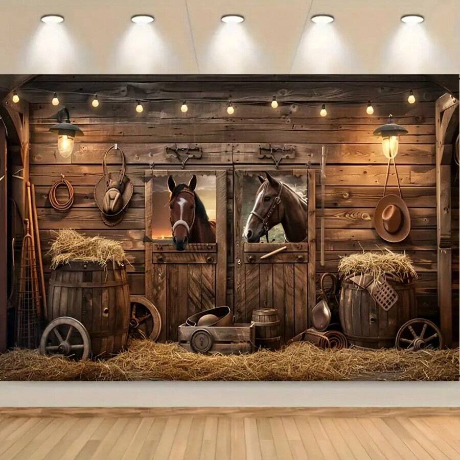 1 Phông nền cao bồi miền Tây, nhà nông thôn, cửa chuồng ngựa, chuồng ngựa bằng gỗ, màu nâu, nông thôn, miền Tây hoang dã, ngựa, ván gỗ cổ điển, trang trí đầu lâu, phông nền chụp ảnh, biểu ngữ, studio chụp ảnh. - nhiều màu - Xem 1
