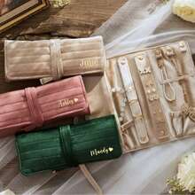 Personalized Velvet Jewelry Roll Storage Box With Gold Foil Name, Travel Jewelry Box, Wedding Favor, Bridal Party Bridesmaid Gift, Jewelry Organizer Box - Multicolor - View 7