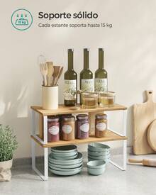 SONGMICS Estante para Especias, Juego de 2, Organizador de Armario, Estante de Almacenamiento de Cocina Extensible, Blanco nube y beige natural - Caqui - Ver 4