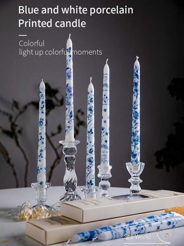 2 piezas, 2 velas de poste largo con patrón azul y blanco de 9.84 pulgadas, velas de mesa con patrón vintage, estilo chino con velas de poste largo con flores, decoración de ambiente para banquete de boda, velas para ambiente festivo, velas para el día de San Valentín, adecuado para bodas, cenas y decoración del hogar, velas para decoración de fiestas, velas para decoración de mesa de cena familiar