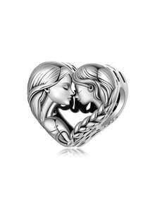 WOSTU 1pc 925 Sterling Silver Heart Sister Bead Commemorating Friendship Pendant Fit Girl&Women DIY Bracelet Necklace Fashionable Jewelry Making Gifts - SCC3060 - View 1